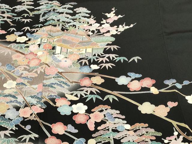 平和屋着物■豪華黒留袖 友禅 作家物 風景文 松竹梅 金彩 正絹 逸品 DABC0311sf