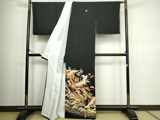 平和屋着物■豪華黒留袖 飛鶴文 松竹梅 金彩 正絹 逸品 DABC0324sf