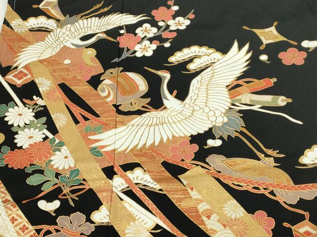 平和屋着物■豪華黒留袖 飛鶴文 松竹梅 金彩 正絹 逸品 DABC0324sf