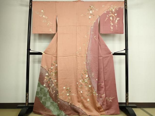 平和屋着物■訪問着 絞り 地紙枝垂れ花文 金彩 正絹 逸品 DABC0515sf