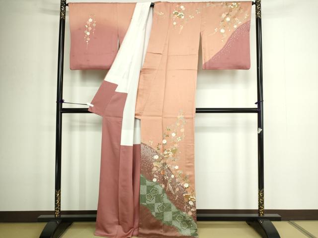 平和屋着物■訪問着 絞り 地紙枝垂れ花文 金彩 正絹 逸品 DABC0515sf