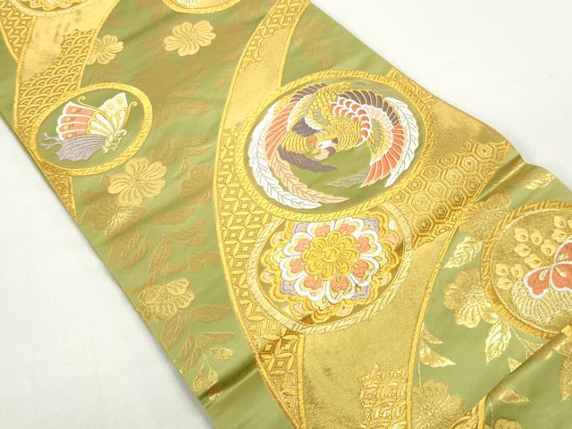 平和屋着物◎六通柄袋帯 唐織 正倉院花蝶文 鳳凰 金糸 正絹 逸品 DABC0554qa