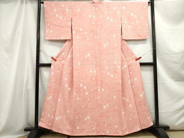 平和屋着物■上質な小紋 舞花文 鬼しぼ縮緬 正絹 逸品 DABC0599qa