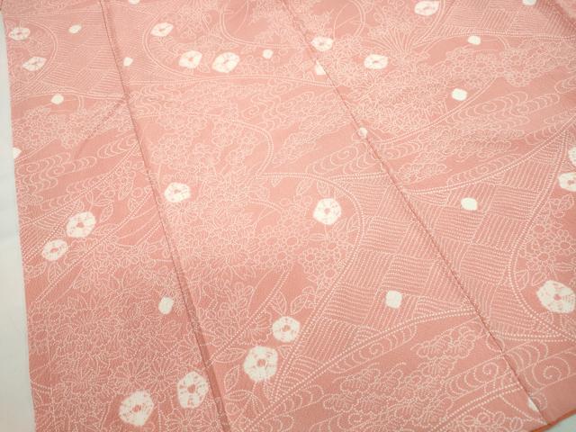 平和屋着物■上質な小紋 舞花文 鬼しぼ縮緬 正絹 逸品 DABC0599qa