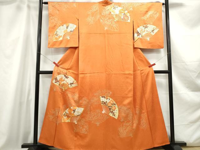 平和屋着物■訪問着 駒刺繍 扇面花文 金彩 正絹 逸品 DABC0679qa