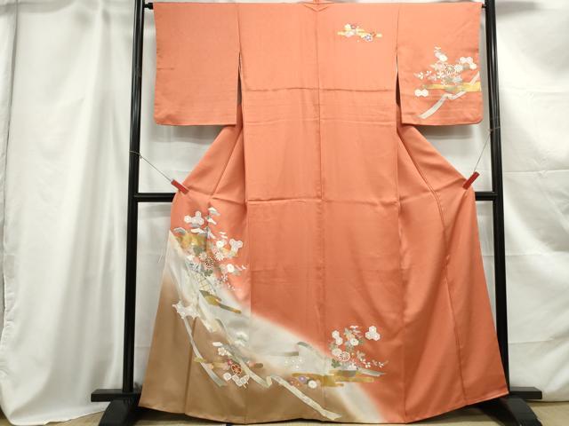 平和屋着物■訪問着 枝松花文 暈し染め 金銀彩 正絹 逸品 DABC0691qa