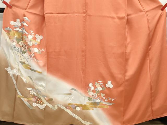 平和屋着物■訪問着 枝松花文 暈し染め 金銀彩 正絹 逸品 DABC0691qa