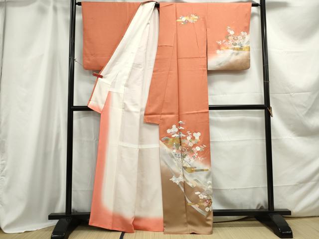 平和屋着物■訪問着 枝松花文 暈し染め 金銀彩 正絹 逸品 DABC0691qa