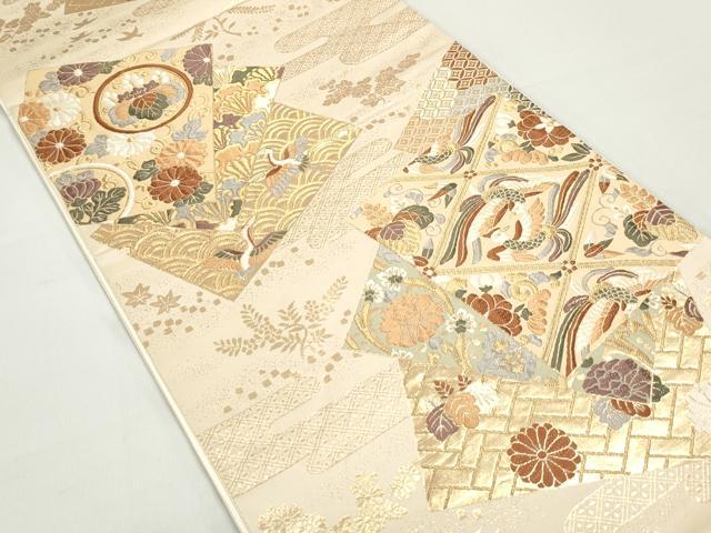 平和屋着物◎六通柄袋帯 唐織 重ね色紙花文 金糸 正絹 逸品 DABC0765qa
