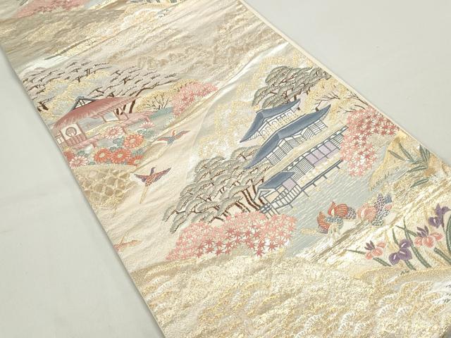 平和屋着物◎六通柄袋帯 唐織 洛北金閣文 金銀糸 正絹 逸品 DABC0805qa
