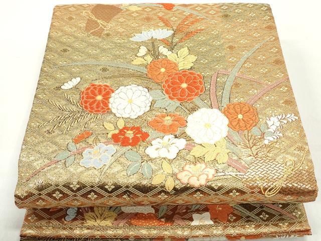 平和屋着物◎佐賀錦 六通柄袋帯 唐織 草花文 金糸 正絹 逸品 DABC0811qa