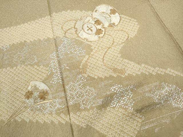 平和屋着物■訪問着 刺繍 絞り 道長扇面花鼓文 銀彩 正絹 逸品 DABC0877qa