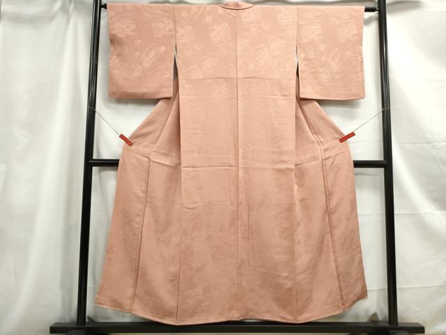 平和屋着物■上質な色無地 重ね色紙風景更紗地紋 ときがら茶色 正絹 逸品 DABC0987qa