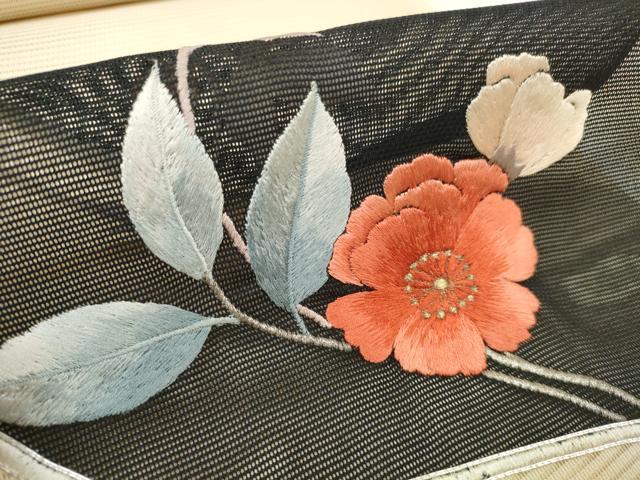 平和屋着物*夏物 西陣 一秀織物 名古屋帯 帯反物 駒刺繍 総刺繍 草花文 金銀糸 証紙付き 逸品 未使用 DABC1149zzz