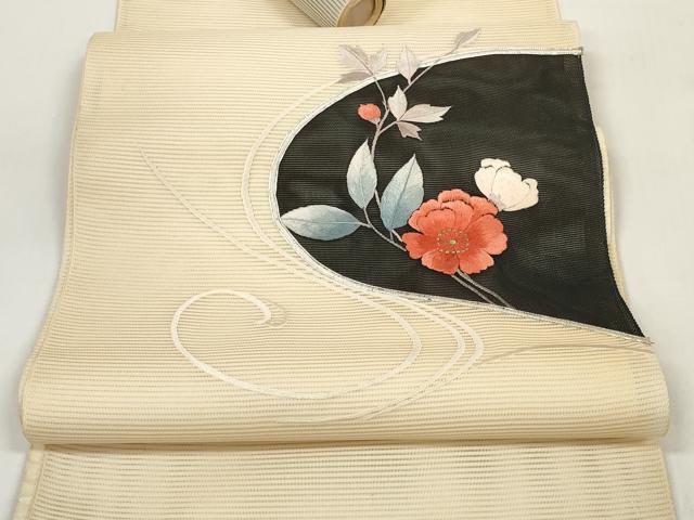 平和屋着物*夏物 西陣 一秀織物 名古屋帯 帯反物 駒刺繍 総刺繍 草花文 金銀糸 証紙付き 逸品 未使用 DABC1149zzz