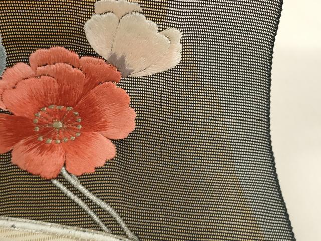 平和屋着物*夏物 西陣 一秀織物 名古屋帯 帯反物 駒刺繍 総刺繍 草花文 金銀糸 証紙付き 逸品 未使用 DABC1149zzz