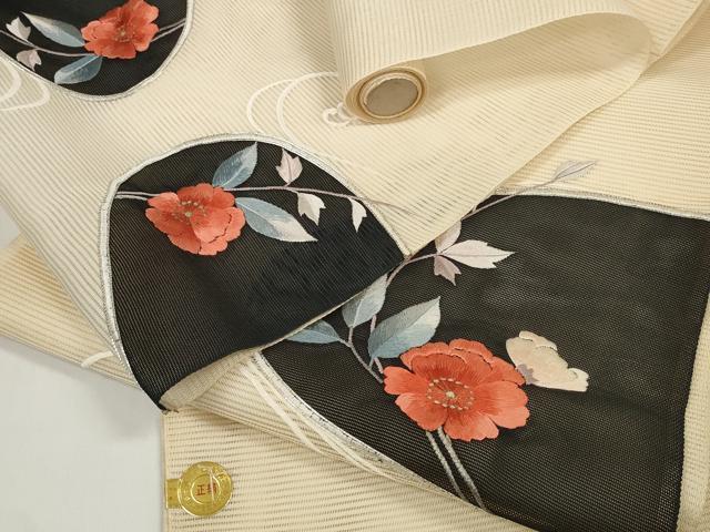 平和屋着物*夏物 西陣 一秀織物 名古屋帯 帯反物 駒刺繍 総刺繍 草花文 金銀糸 証紙付き 逸品 未使用 DABC1149zzz
