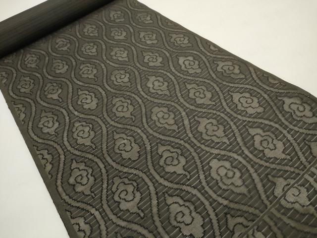 平和屋着物*夏物 西陣 名古屋帯 帯反物 黒共帯 立涌雲文 証紙付き 逸品 未使用 DABC1150zzz