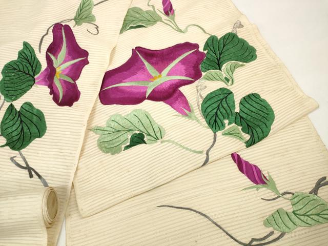 平和屋着物*夏物 アンティーク 大正ロマン 名古屋帯 帯反物 総刺繍 朝顔 アサガオ 銀糸 逸品 未使用 DABC1233zzz