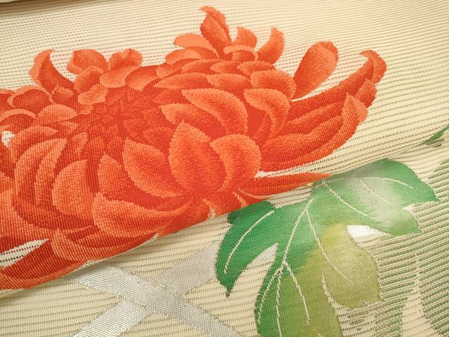 平和屋着物*夏物 西陣まいづる謹製 名古屋帯 帯反物 絽綴れ 菊芝 金銀糸 証紙付き 逸品 未使用 DABC1574zzz