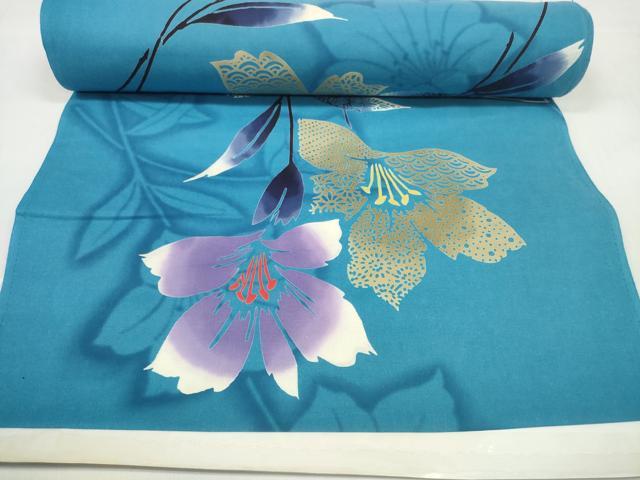 平和屋着物*夏物 世界的ファッションデザイナー 山本寛斎 kansaiブランド 浴衣 反物 着尺 草花 証紙付 綿 未使用 DABC1752zzz
