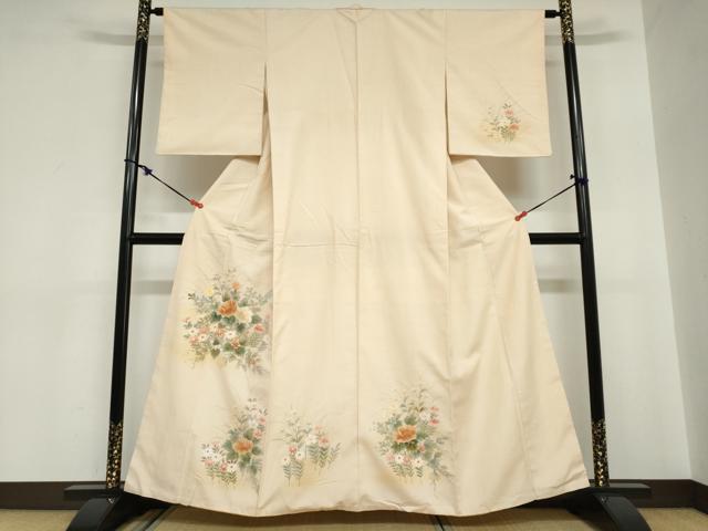 平和屋着物●訪問着 紬地 手描き 草花文 正絹 逸品 DABC2032ud