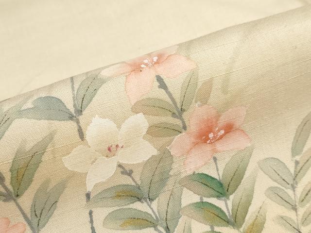 平和屋着物●訪問着 紬地 手描き 草花文 正絹 逸品 DABC2032ud