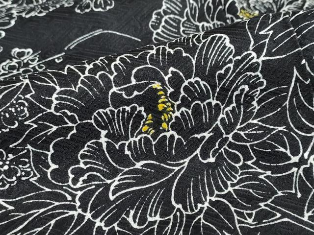 平和屋着物●訪問着 絞り 流水草花文 黒地 正絹 逸品 DABC2056ud