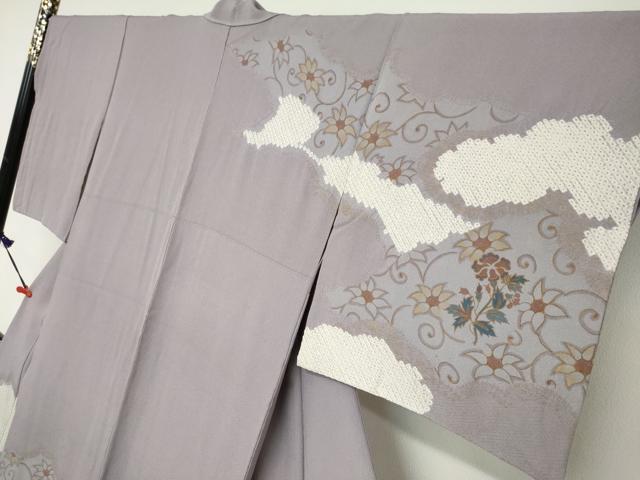平和屋着物●訪問着 絞り 雲取り草花文 金彩 三越扱い 正絹 逸品 DABC2060ud