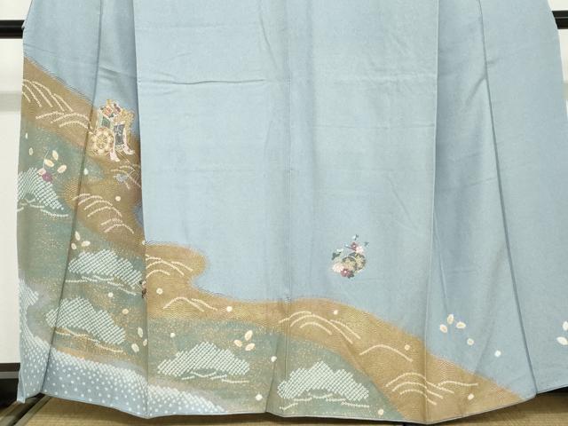平和屋着物●訪問着 駒刺繍 御所車草花文 金彩 正絹 逸品 DABC2065ud