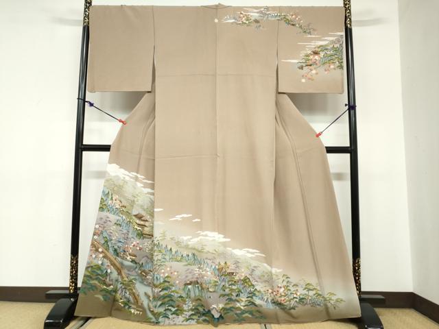 平和屋着物●訪問着 友禅 風景樹林文 正絹 逸品 DABC2134ud
