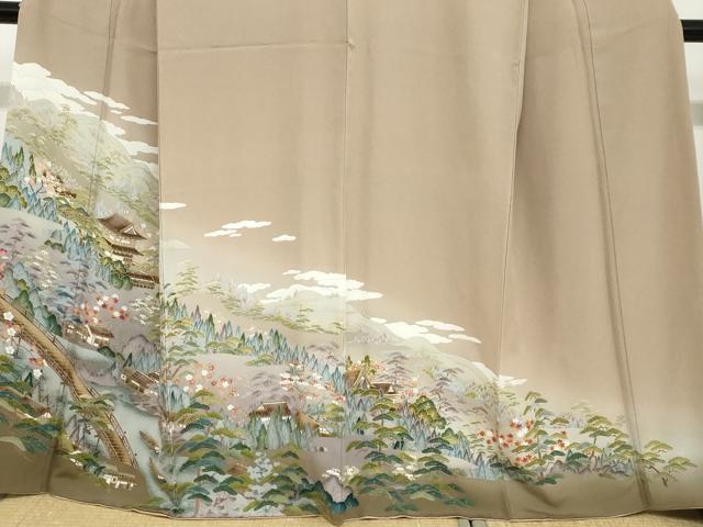 平和屋着物●訪問着 友禅 風景樹林文 正絹 逸品 DABC2134ud