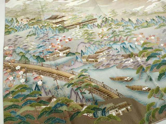 平和屋着物●訪問着 友禅 風景樹林文 正絹 逸品 DABC2134ud