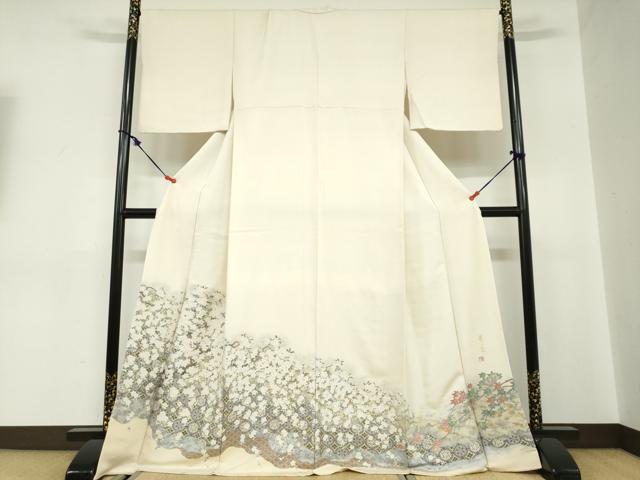 平和屋着物●色留訪問着 作家物 寿光織 花さとの記 金銀糸 反端付き 正絹 逸品 DABC2178ud