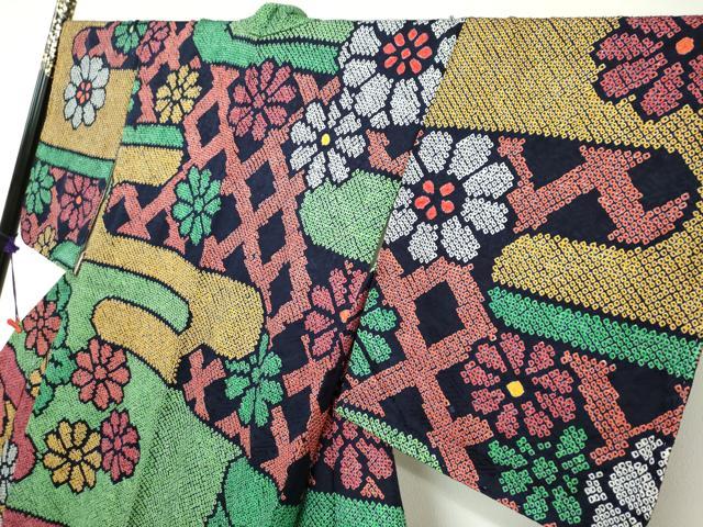 平和屋着物●訪問着 総絞り エ霞草花文 ロング丈 正絹 逸品 DABC2194ud