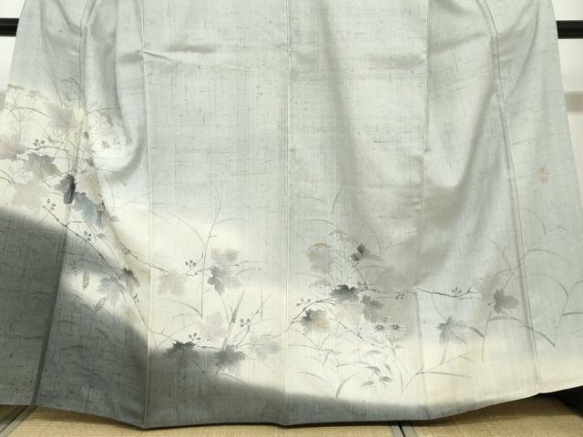 平和屋着物●訪問着 作家物 生紬 手描き 草花文 金彩 正絹 逸品 DABC2205ud