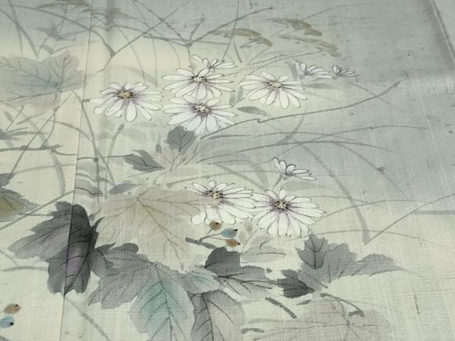 平和屋着物●訪問着 作家物 生紬 手描き 草花文 金彩 正絹 逸品 DABC2205ud