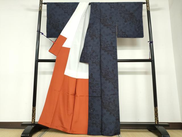 平和屋着物●結城紬 80亀甲 道長草花文 正絹 逸品 DABC2252ud