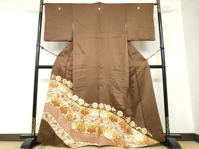 平和屋着物●銀座きしや 色留袖 駒刺繍 宝尽くし草花文 金彩 正絹 逸品 DABC2257ud
