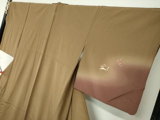 平和屋着物●訪問着 総刺繍 花蝶文 暈し染め 金糸 正絹 逸品 DABC2261ud