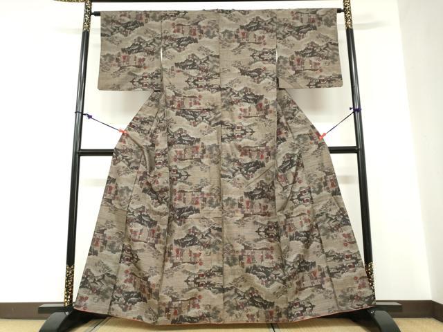 平和屋着物●本場大島紬 9マルキ 人物風景草花文 正絹 逸品 DABC2282ud