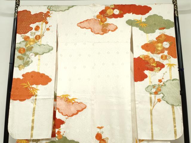 平和屋着物●豪華振袖 駒刺繍 絞り 雲取り草花文 金彩 正絹 逸品 DABC2289ud