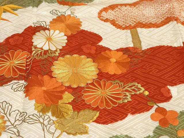 平和屋着物●豪華振袖 駒刺繍 絞り 雲取り草花文 金彩 正絹 逸品 DABC2289ud