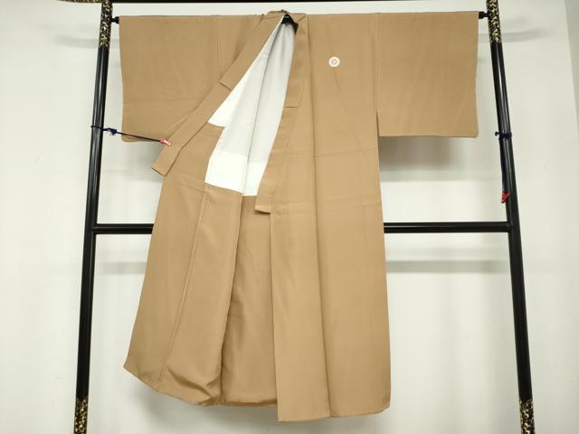 平和屋着物●男性 色紋付 黄橡色 正絹 逸品 DABC2306ud