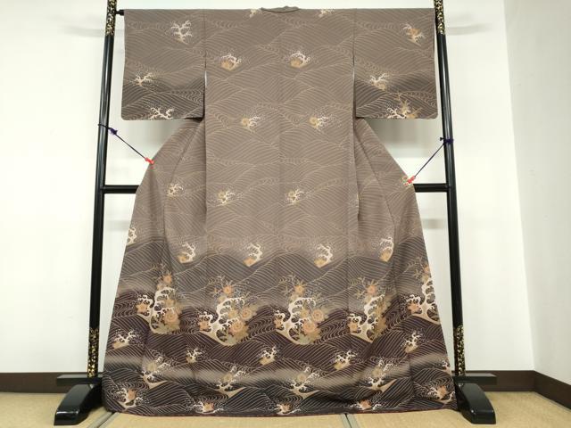 平和屋着物●訪問着 立波草花文 暈し染め ロング丈 洗える着物 DABC2329ud