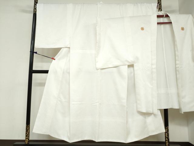 平和屋着物●男性 色紋付 長羽織セット 変わり格子地紋 白色 キングサイズ 洗える着物 DABC2366ud