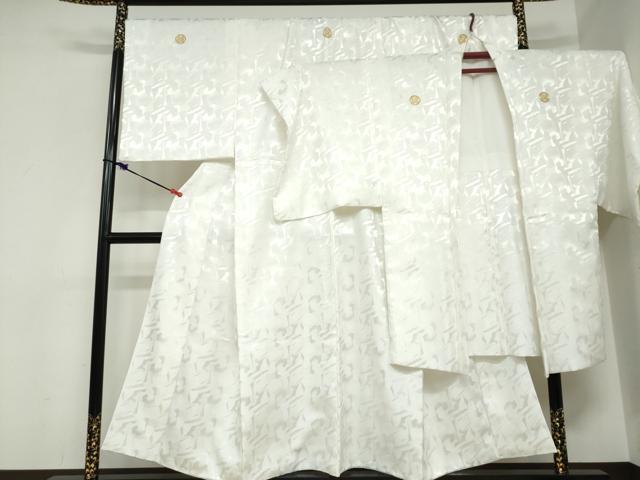 平和屋着物●男性 色紋付 長羽織セット 抽象地紋 白色 キングサイズ 洗える着物 DABC2369ud