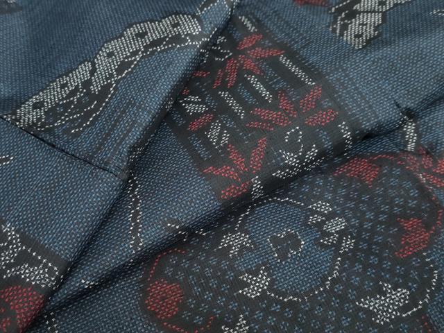 平和屋着物●本場大島紬　7マルキ　草花文　正絹　逸品　未使用　DABC2371ud 平和屋着物○本場大島紬 地空き 7マルキ 短冊草花文 証紙付き 川口広昭