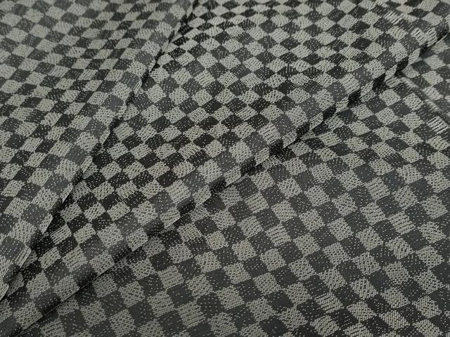 平和屋着物●上質なお召 市松文様 背抜き仕立て 正絹 逸品 DABC2389ud