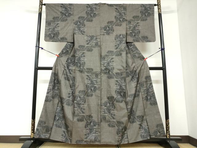 平和屋着物●本場大島紬 9マルキ 風景樹林文 正絹 逸品 DABC2390ud